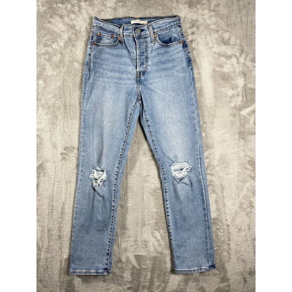 Levis Jeans Womens 26 Blue Ribcage Straight Ankle Button Fly Light Wash Denim - Picture 7 of 15